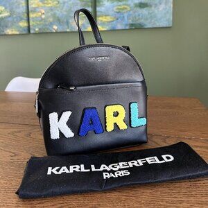 NWT! Karl Lagerfeld Paris Maybelle Backpack Fur Patch Logo Black